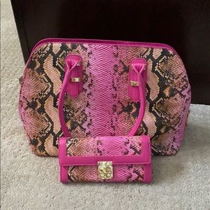 Pink Snake Print Handbag with matching wallet